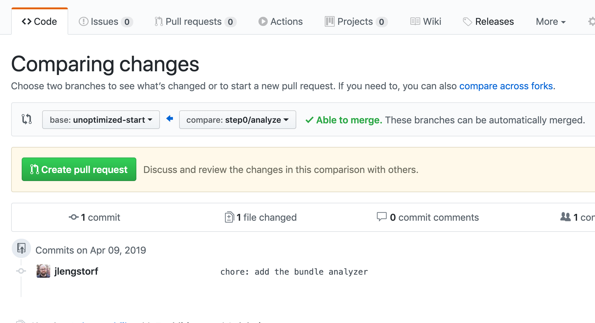 GitHub pull request screen.